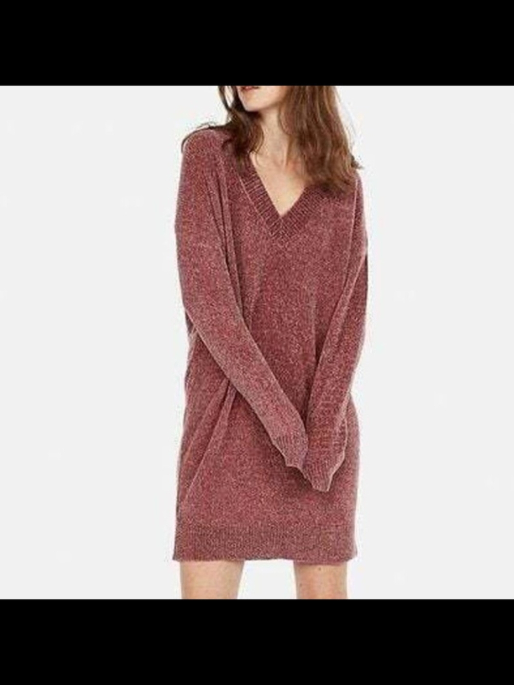 Express Rose V-Neck Knit Sweater Dress